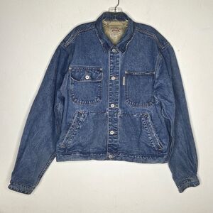 Vintage Nautica Denim Trucker Jacket Chore Coat Style Blue Workwear Grunge XL